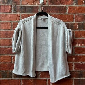 J. Jill Medium Petite Gray Nude Crochet Open Knit Boxy Cardigan Short Sleeve